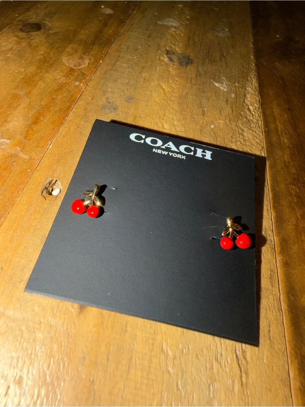 COACH Gold-Tone Cherry Stud Earrings with Red Enamel